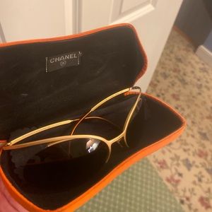 Vintage CHANEL 4001 Gold Half Frame Oval Sunglasses